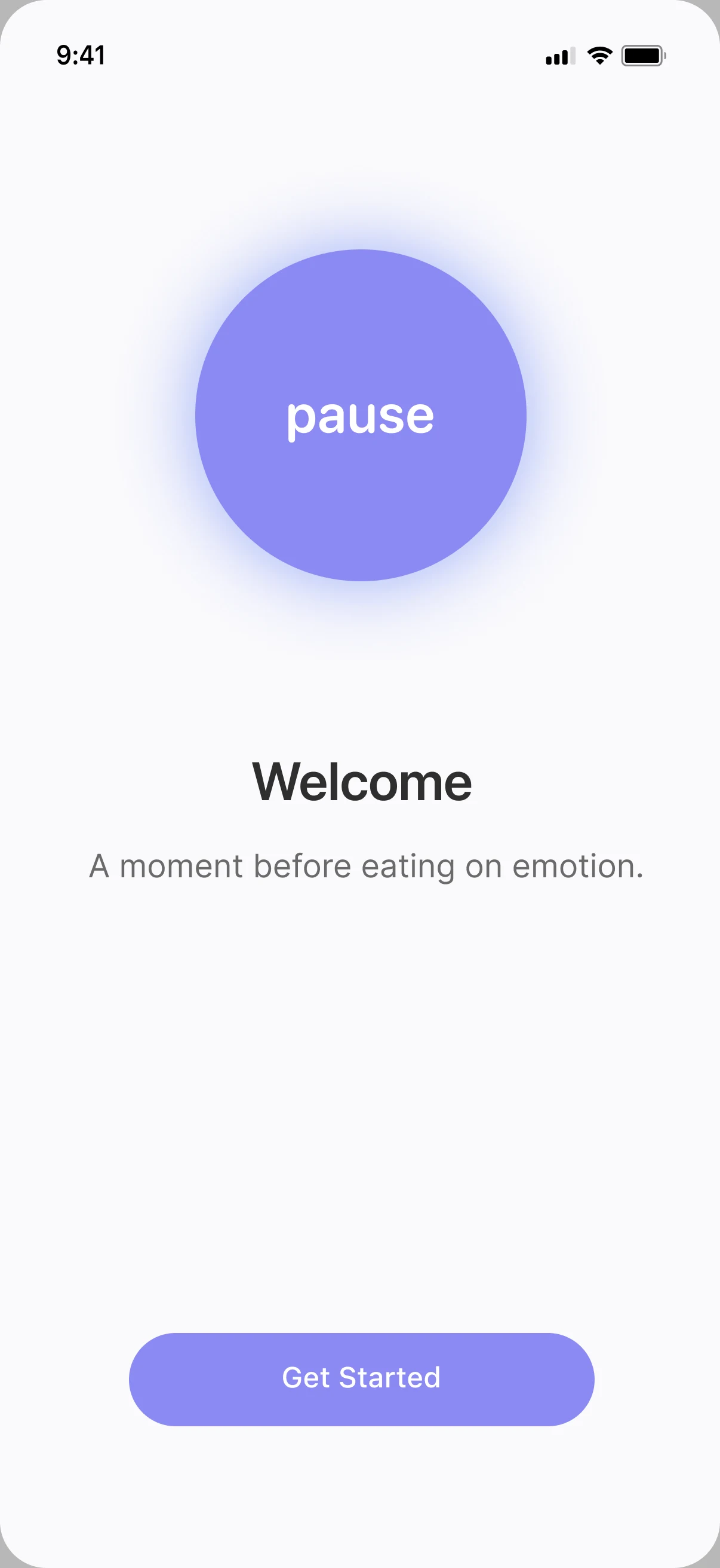 Welcome screen with the orb: A moment before eating on emotion